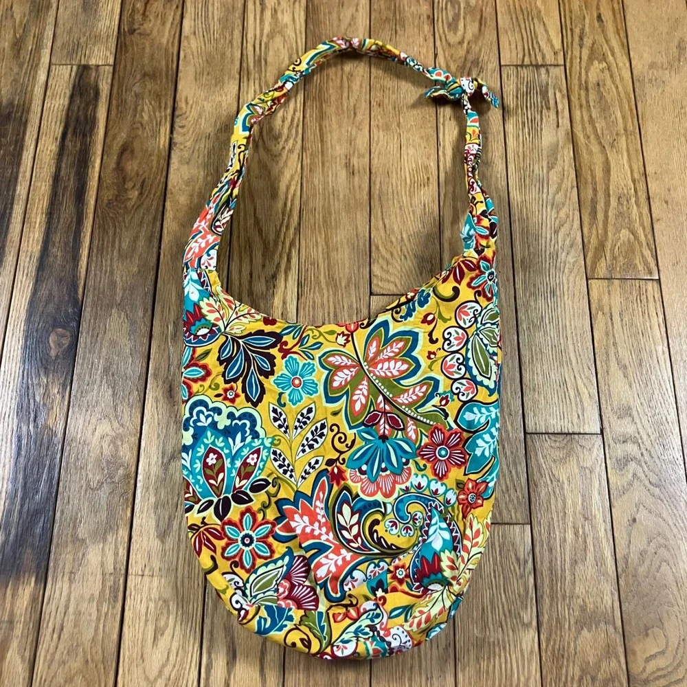 Floral‎ Paisley Hobo Bag Mustard Yellow Teal Boho Slouchy Shoulder Bag